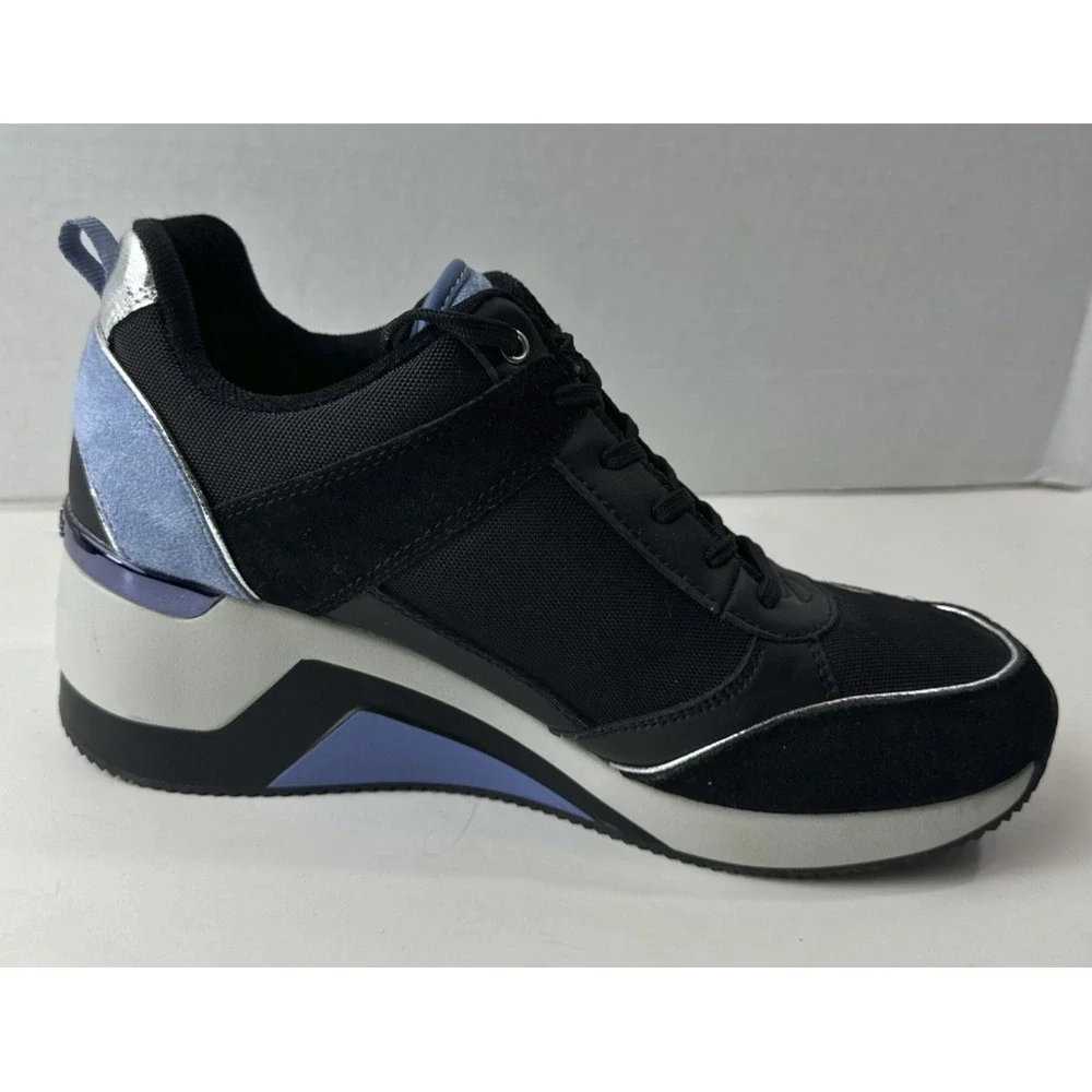 Skechers Million High N Fly Wedge Sneakers Women's Size 11 Black Blue Lace Shoes - Picture 8 of 15